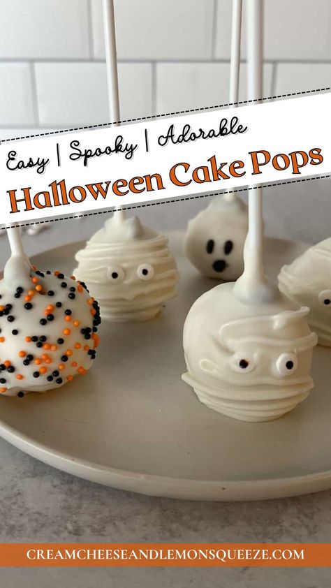 Perfectly portable, sweet, and adorable, these Halloween Cake Pops made with Honey are a fun treat to make for your next Halloween party. Made with boxed cake mix, cream cheese, and 6 other simple, easy-to-find ingredients, these spooky cake pops are tasty enough to sell and easy enough to make with your kiddos! Witch Cake Pops Halloween, Cake Balls Recipe Halloween, Best Way To Make Cake Pops, Cake Pops For Halloween, Funfetti Cake Pop, Easy Fall Cake Pops, Cream Cheese Cake Pop, Cake Pops Recipe Halloween, Cake Pops With Cake Mix Boxes