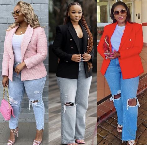 Womens Fall Blazer Outfit, Tombstone Unveiling Outfit Ideas, Realtor Fits, Jeans And Blazer Outfit, Blazer And Jeans Outfit, Friday Outfit For Work, Blazer And Jeans, Plus Size Baddie Outfits, Colour Combinations Fashion