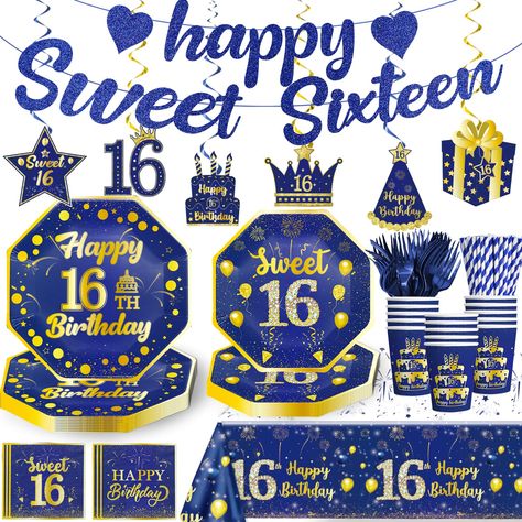 PRICES MAY VARY. 【Wonderful sweet 16 party decorations blue 】Our sweet 16 birthday decorations include 1pcs happy sweet 16 banner, 6-pack hanging swirls (6 styles*1), 3 silver and 3 blue swirls, 25pcs 7inch sweet 16 plates, 25pcs 9inch 16th birthday plates, 25pcs napkins, 25pcs cups, 25pcs forks, 25pcs straws, 1pcs sweet 16 table cloth(70.8*42.5 inches), these sweet 16 party decorations can meet most of your sweet 16 party needs 【Unique blue sweet 16 design】The overall color tone of our sweet 16 16 Birthday Decorations, Sweet 16 Banner, 16 Party Decorations, Sweet Sixteen Decorations, Happy Sweet 16, Sweet 16 Party Decorations, 16th Birthday Decorations, Boy Birthday Decorations, Sweet 16 Decorations