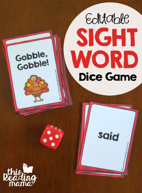 Sight Word Games For Kindergarten, Word Games For Kindergarten, Editable Sight Word Games, Games For Kindergarten, Sight Word Fun, Thanksgiving Games For Kids, Thanksgiving School, Teaching Sight Words, Sight Word Cards