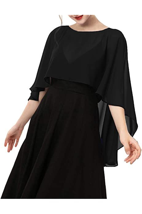 Agoky Women's Bridal Chiffon High Low Shrug Wedding Shawls Wraps Cropped Cover Up Bolero Cardigan Black One Size : Amazon.co.uk: Fashion Wedding Capelet, Chiffon Cape, Chiffon Shawl, Wedding Cape, Dress Bridesmaid, Fabric Light, Evening Formal, Chiffon Scarf, Formal Evening Dresses