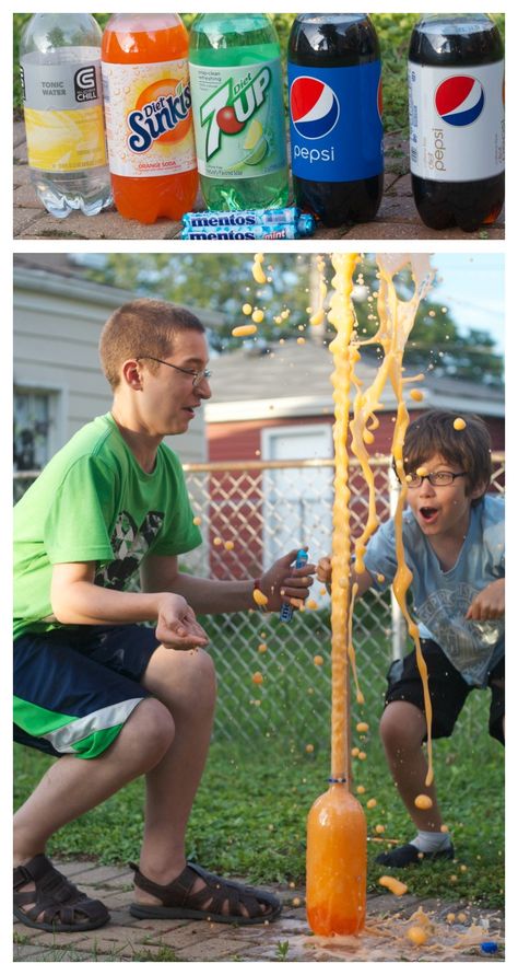 Mentos and Soda Experiment Which Soda is best Mentos And Soda Experiment, Kids Experiments, Science Experiments Kids Preschool, Middle School Science Experiments, Mad Scientists, Science Week, Science Camp, Summer Science, Chemistry Experiments