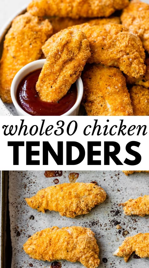 Whole 30 Chicken Nuggets, Fast Whole 30 Dinner, Clean Eating Chicken Tenders, Allergy Friendly Chicken Recipes, Healthy Dinner Recipes Paleo, Paleo Weeknight Dinners, Gluten Free Breaded Chicken Tenders, Paleo Kid Friendly Recipes, Whole 30 Compliant Snacks