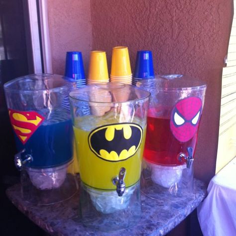 Superhero Drinks, Marvel Baby Shower, Avenger Party, Superman Birthday Party, 4de Verjaardag, Superman Party, Marvel Birthday Party, Superhero Baby Shower, Marvel Party