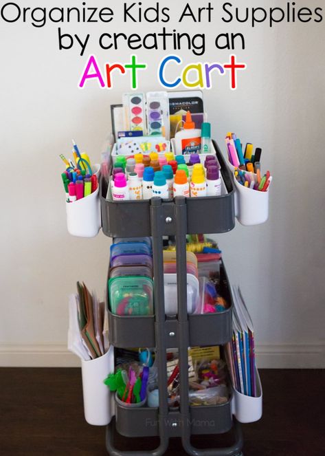 find out how to organize kids art supplies by creating an art cart. The art cart fosters open ended creativity in kids and is a boredom buster. Ikea Art Cart, Organize Kids Art Supplies, Ikea Storage Solutions, Ikea Organisation, Raskog Ikea, Organize Kids, Ikea Art, Ikea Raskog, Ikea Organization