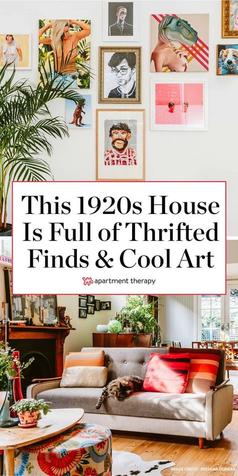 A 1920s Australian House Is Full of Secondhand Finds, Fabulous Art, and Cute Pets 1920s Aesthetic Home Decor, Australian House Interior Design, Anthropology Home Decor, 1920s Home Decor Interior Design, Quirky Home Decor Living Room, Thrifted Home Decor Living Room, Eclectic Home Design, 1920s Decor Interior Design, Anthropologie Home Living Room