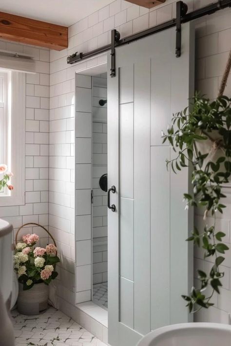 DIY Shower Door Ideas for a Bathroom Refresh Diy Shower Door Ideas, Shower Door Alternatives, Glass Shower Door Ideas, Shower Door Privacy, Shower Barn Door, Shower Door Ideas, Frosted Shower Doors, Diy Shower Door, Unique Shower Doors