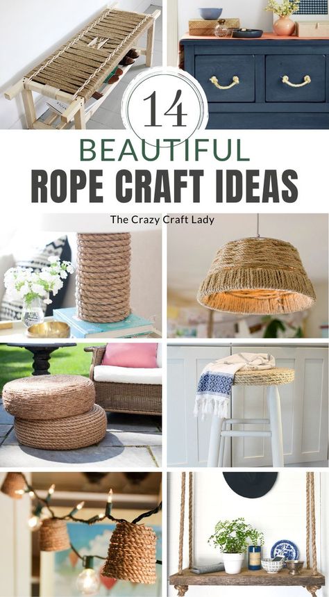 Rope Twine Crafts, Paper Rope Crafts, Nautical Rope Art, Crafts With Jute Rope, Rope Ideas Decor, Hemp Rope Crafts Diy, Cotton Rope Crafts, Rope Crafts Diy Ideas, Jute Twine Crafts Diy