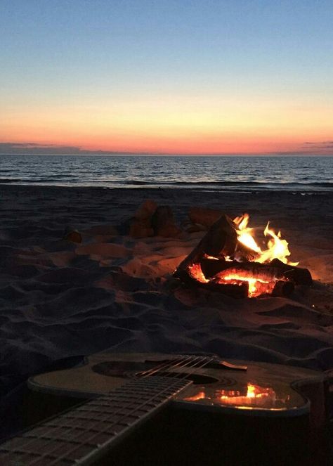 sunset, guitar, sleeping under the stars Beach Fire, Dream Lover, Beach Bonfire, Land Of Oz, Sleeping Under The Stars, Sunset Pictures, Summer Breeze, Under The Stars, Beach Aesthetic