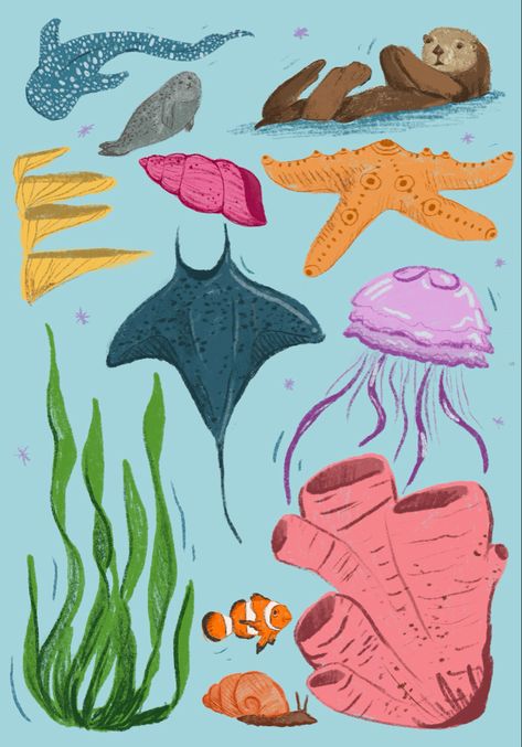 My own illustration, capturing the beautiful vibrancy , variation and biodiversity of the ocean; appreciating flora and fauna!! Ocean Flora, Fauna Illustration, Ocean Illustration, Flora Fauna, Flora And Fauna, The Ocean, Illustrations, Quick Saves