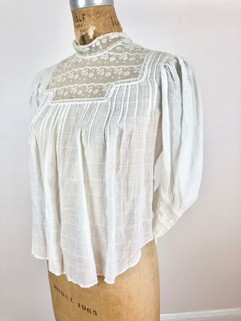 Edwardian Blouse Pattern, Edwardian Shirtwaist, Edwardian Shirt, Edwardian Blouse, White Cotton Blouse, Lingerie Dress, Eyelet Lace, Cotton Blouse, Wrap Blouse