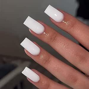 25 white nail designs - Just another WordPress site White Press On Nails, Fake Acrylic Nails, Girly Acrylic Nails, White Acrylic Nails, Short Square Acrylic Nails, White Nail Designs, Nails Medium, Acrylic Nails Coffin Short, Short Acrylic Nails Designs