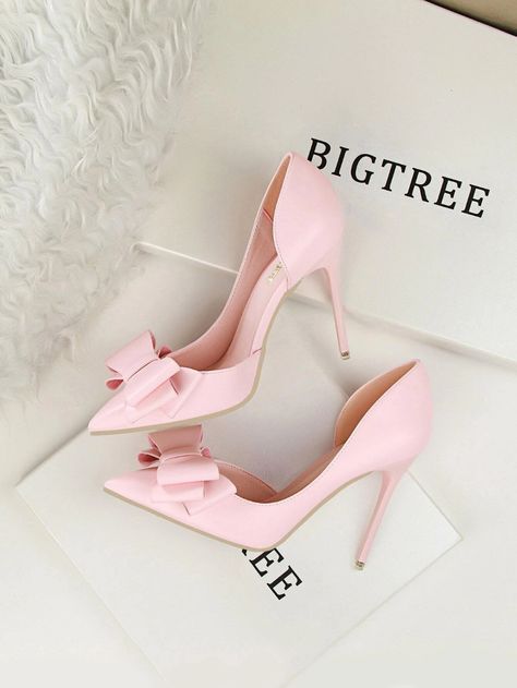 Bow Decor Stiletto Court Heels | SHEIN Prom Dress Shoes, Elegant High Heels, Prom Heels, Womens Stilettos, Bow Decor, Chunky High Heels, Mary Jane Heels, Prom Shoes, Mein Style