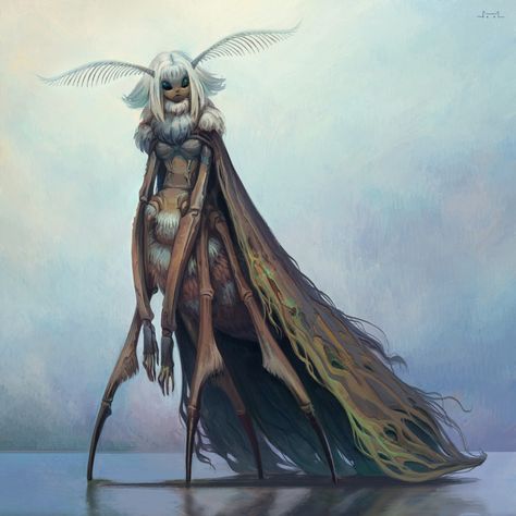 Moth Queen, Lina Kit on ArtStation at https://www.artstation.com/artwork/me3k9 Moth Queen, Character Design Cartoon, Comics Illustration, Humanoid Creatures, Moth Art, Mythical Creatures Art, Weird Creatures, Creature Concept Art, Creature Concept