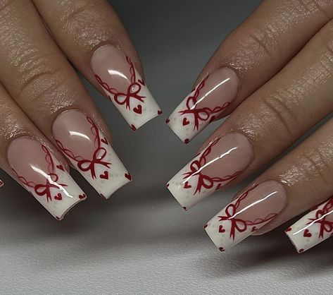 Red Nail Art Almond Shape, Summer Bow Nails, Bow Nail Designs Simple, Ldr Nails, How Nails, Lace French Tip Nails, Shoujo Nails, Cute Simple Nails, Nagel Tips