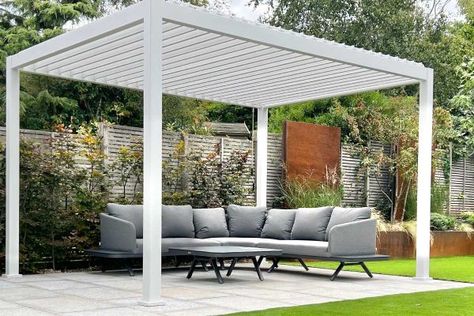 Metal Garden Pergola | Pergola Kits | London Stone Pergola With Sides, Square Pergola, Laying A Patio, Freestanding Pergola, Garden Pergolas, Pergola Planter, London Stone, Aluminium Pergola, Clay Pavers