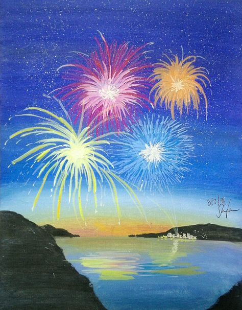 Watercolour Fireworks, Watercolor Fireworks, Created For A Purpose, Watercolor Painting Tutorial, Watercolor Paintings Tutorials, Water Colors, Dark Blue Color, City Buildings, Water Colour