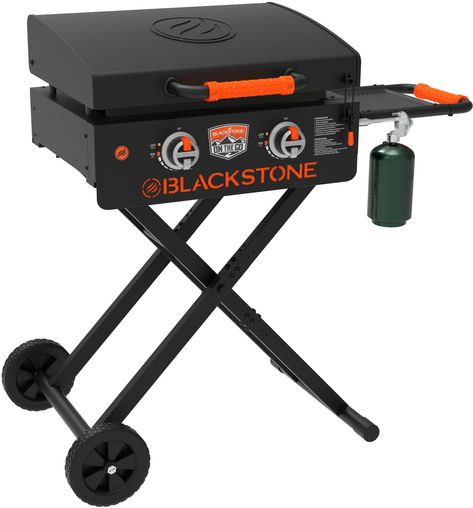 Perfect for cooking up hearty meals that will fuel your adventures, the Blackstone 22-in. Griddle with Hood and Flex-fold Legs is portable, powerful, and user-friendly. Equipped with two independently controlled heat zones, you'll have full control of the 361 sq. inch cooking space. The two stainless steel H-style burners provide even heat distribution for optimal cooking across the entire griddle. This griddle features a latching, side-shelf toolbox storage compartment for conveniently storing