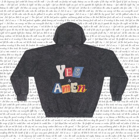 Collage Yes & Amen, Hoodie, Christian Hoodie, Christian Merch, Christian Aesthetic Hoodie, Christian Apparel, Christian Gift, Gifts for her, Gifts for him, Christian Streetwear Description 📖 These mineral wash hoodies are made from a blend of 60% cotton and 40% polyester, offering a medium-heavy fabric weight of 8.5 oz/yd² (300 g/m²). They feature a sewn-in label and an oversized fit for comfortable wear. Please note that the mineral wash pattern may show through the design, enhancing the hoodi Christian Clothing Design, Cute Christian Hoodies, Christian Hoodie Design, Christian Merch Aesthetic, Cute Christian Sweatshirts, Christian Gifts For Him, Christian Boutique, Christian Sweater, Jesus Merch