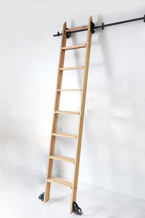 Ladder Decor Bathroom, Diy Wood Ladder, Library Ladders Rolling, Wood Ladder Decor, Library Ladders, Sliding Ladder, Rolling Ladder, Ladder Design, Library Ladder