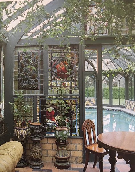 Conservatory Swimming Pool, Victorian House With Pool, Greenhouse In Kitchen, Pool Inside Greenhouse, Solarium Pool Sunrooms, Solarium With Pool, Swimming Pool Greenhouse, Green House Pool Ideas, Indoor Pool Greenhouse