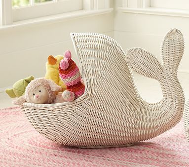 A whale of a basket. Whale Basket, Fish Inspiration, Mermaid Nursery, White Whale, Cute Whales, Toy Basket, Nursery Inspo, Ocean Theme, Gifts Baby