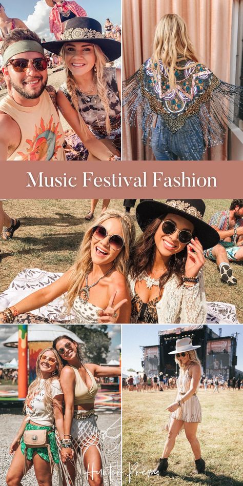 Festival season is here and I’d be lying if I said I hadn’t already been mentally planning outfits for a summer of fun. Music festivals are perfect time to express yourself creatively through fashion because anything goes! Boho, hippie or 70s. I’m sharing a few of my looks from the last few years from Bonnaroo, Pilgrimage and ACL. Planning the outfits, makeup and hair is so much fun! | Hunter Premo | Summer Outfits Inspiration Outfits For Reggae Concert, Reggae Music Festival Outfit, Bluegrass Music Festival Outfits, Reggae Festival Outfit Summer, Music Festival Outfits For Women Over 40, Boho Outfits Festival, Pilgrimage Festival Outfit, Boho Music Festival Outfit, Spring Music Festival Outfit