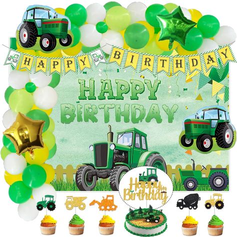 PRICES MAY VARY. 🚜 BRIGHT AND CLASSIC TRACTOR PARTY – If your little one loves tractors, a tractor party would be the perfect theme to celebrate! The bright and classic colors create a farm themed party which would be a hit for everyone at the party. Your little one will enjoy this funny and amazing vibe. This day will surely be a HAPPY DAY for your little one! 🚜 TRACTOR PARTY DECORATIONS INCLUDES - 40 x 12’ green latex balloons | 20 x 12’’ white latex balloons | 20 x 12’’ yellow latex balloon Tractor Birthday Party Decorations, Tractor Party Decorations, Backdrop Balloon Garland, Backdrop Balloon, Tractor Birthday Party, Farm Themed Party, Tractor Party, 5 Birthday, Tractor Birthday