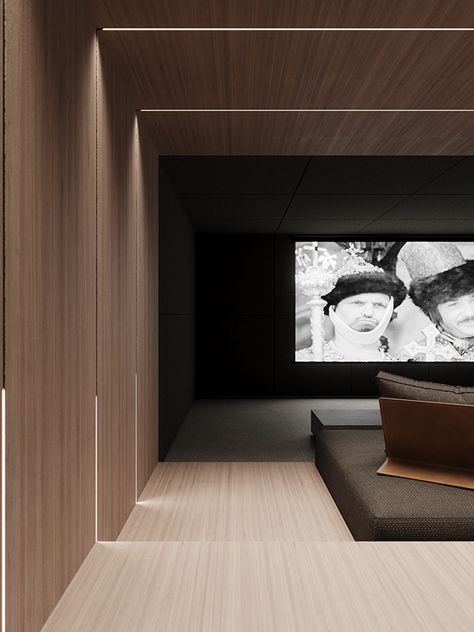 SWISS (part 2) :: Behance Living Room Theatre Ideas, Contemporary Movie Room, Japandi Theatre Room, Minimalist Movie Room, Minimalist Home Theater, Manly Basement Ideas, Modern Movie Theater Room, Movie Theater Hallway, Theatre Green Room