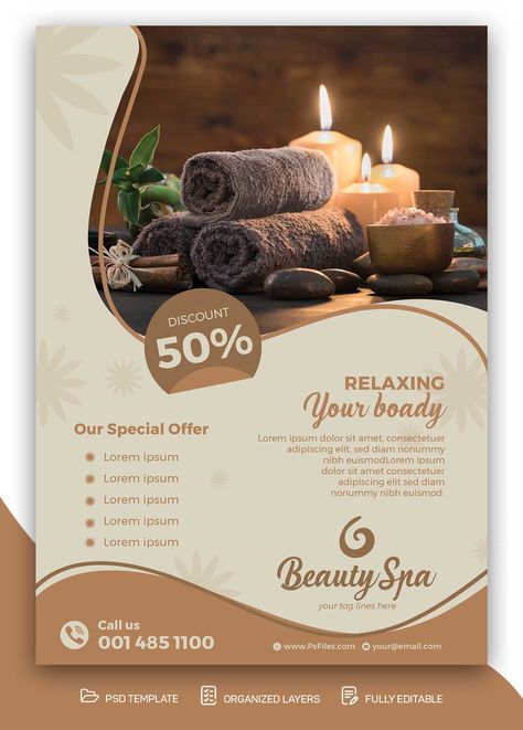 Spa Flyers Ideas, Massage Design Poster, Wellness Poster Design, Spa Graphic Design, Beauty Spa Design, Beauty Center Design, Spa Poster Design, Beauty Salon Flyer Design, Beauty Flyer Design