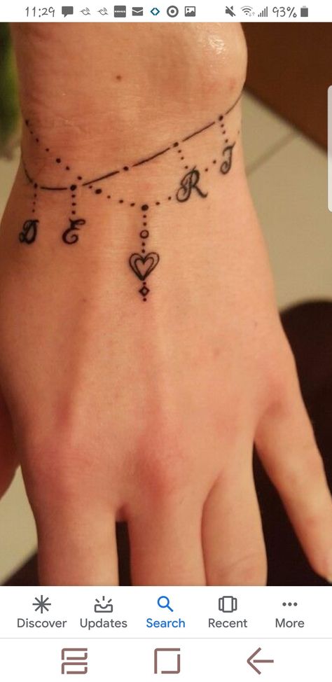 Tattoo Ideas With Grandkids Names, Tattoos For Grandchildren Ideas, Charm Bracelet Tattoo With Names, Bracelet Tatoos Ideas, Charm Bracelet Tattoo For Women, Ankle Bracelet Tattoo With Names, Braclet Tattoo Women, Bracelet Tattoos For Women Wrist, Name Bracelet Tattoo