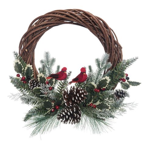 This beautiful piece from Transpac's Holiday Floral collection is sure to bring some added flair to your Christmas season! Made of natural fiber, this wreath is the perfect addition to your home assortment - or a gift for those who matter most! Christmas Wreaths With Cats, Christmas Wood Wreath, Country Christmas Wreaths, Church Wreaths, Christmas Twig Wreaths, Cardinal Wreath, Christmas Decorations Diy Crafts, Gravesite Decorations, Red Christmas Wreath