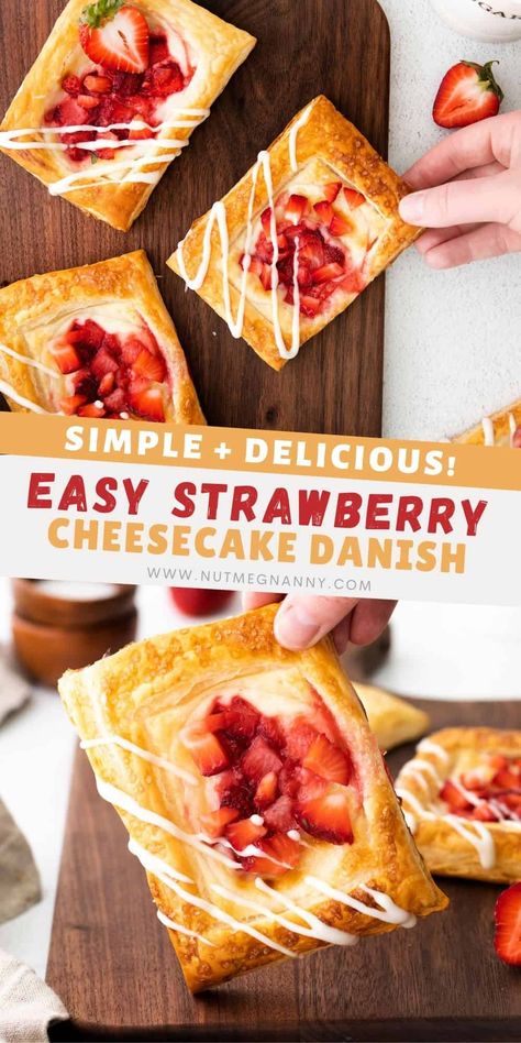 How To Make Strawberry Croissants, Cheesecake Breakfast Recipes, Quick Breakfast Pastries, Strawberry Cheesecake Breakfast, Strawberry Cheesecake Pastry, Berry Danish Pastry Recipes, Breakfast Danish Easy, Easy Breakfast Pastry Recipes, Strawberry Breakfast Ideas