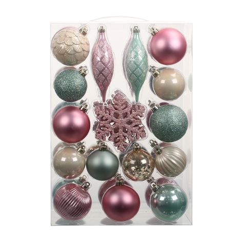 40 Pack Gala Mixed Shatterproof Ornaments by Ashland® Pastel Christmas Tree Ornaments, Shatterproof Christmas Ornaments, 2024 Christmas Trends Tree, Iridescent Christmas Tree Decorations, Pastel Christmas Tree Decorations, Pink And Mint Christmas Tree, Champagne Christmas Decor, Pink And Blue Christmas Tree, Mauve Christmas