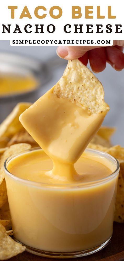 If you love the Taco Bell nacho cheese sauce that you get with a side of tortilla chips or even with those perfectly seasoned French fries, then I got you covered with a smooth and delicious cheesy dip that will remind you of that. This Taco Bell nacho cheese recipe only requires a handful of ingredients to make and will give you the best fast food cheese dip to satisfy that craving! Taco Bell Nachos Recipe, Inexpensive Football Food, Best Cheese Sauce For Fries, Hand Food Recipes, The Best Nachos Recipes, Copycat Taco Bell Cheese Sauce, Mild Cheddar Recipes, Fry Cheese Sauce, Merkts Cheese Recipes