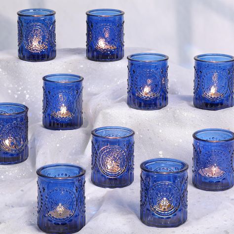 PRICES MAY VARY. 🦋 [Unique Butterfly Embossed Design]🦋 - Blue votive candle holders with unique butterfly embossed design, when liting the candle, a sweet and romantic ambiance. Butterflies are a symbol of beautiful love, so vintage butterfly candle holders are the perfect decoration for romantic weddings, candlelight dinner, engagements and anniversaries. 💙 [Wedding Decor ] 💙 - Blue votive holders are an indispensable decoration for wedding witnesses. The exquisite patterns and the dazzling Black Blue Silver Wedding, Cosmic Wedding Decor, Starry Night Party Favors, Blue Vintage Decor, Starry Night Wedding Decor, Blue Purple And Silver Wedding, Blue And Gold Quinceanera, Night Under The Stars Theme Wedding, Alternative Wedding Centerpieces