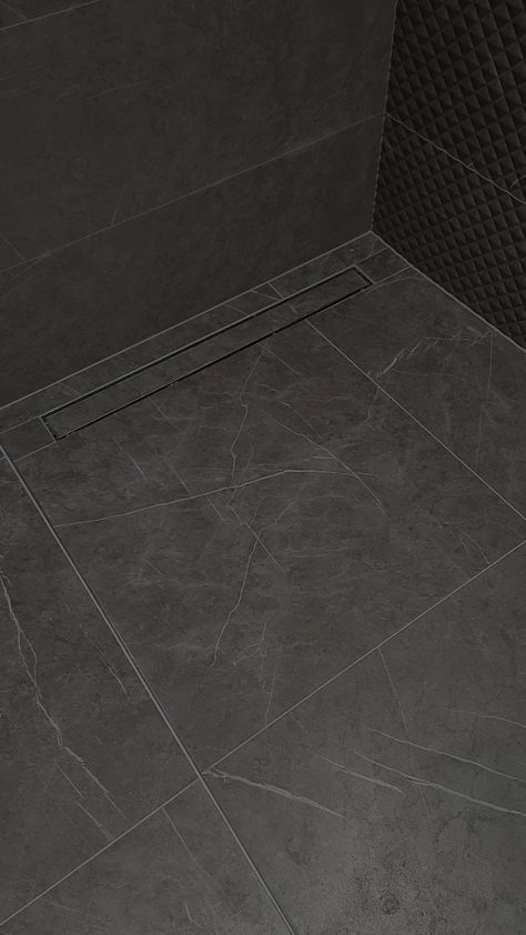 Dark bathroom shower, grey tiles Bathroom Grey Tiles, Dark Grey Tile, Bathroom Grey, Dark Bathroom, Shower Area, Dark Bathrooms, Grey Tiles, Bathroom Shower, Dark Grey