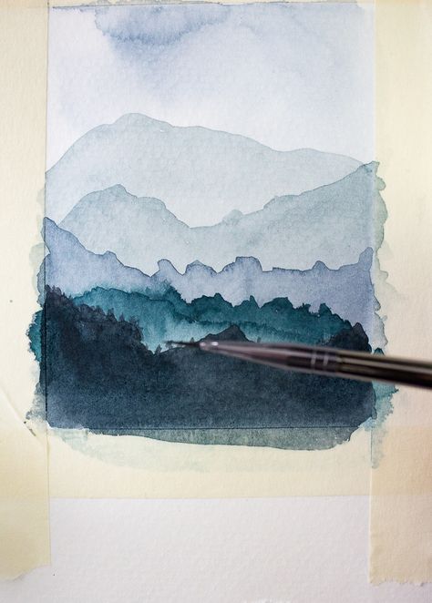 Mountains Painting Watercolor, Watercolor Mountains Tutorial, Paint Mountains, Mountains Painting, Watercolor Art Diy, Abstract Watercolor Landscape, Watercolor Beginner, Watercolor Lessons, Diy Watercolor Painting