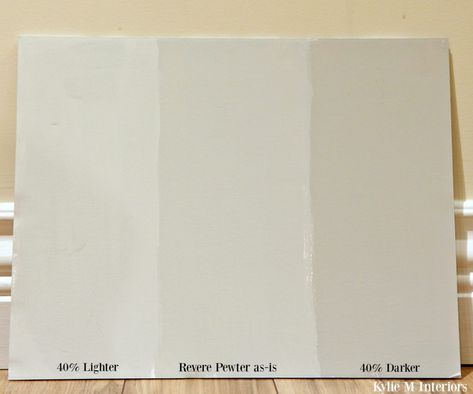 Benjamin Moore Revere Pewter lightened and darkened. We painted our kitchen cabinets 50% darker. #benjaminmoore #reverepewter #kylieminteriors #kyliemedesign #diydecorating #designideas #kitchendesign Revere Pewter 50% Lighter, Revere Pewter Exterior House, Revere Pewter Kitchen, Revere Pewter Paint, Pewter Kitchen, Bm Revere Pewter, Pewter Benjamin Moore, Moore Kitchen, Benjamin Moore Revere Pewter