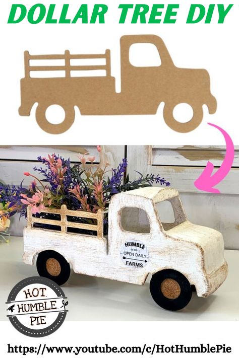 Dollar Tree Fall Diy, Dollar Tree Farmhouse, Truck Crafts, Farmhouse Truck, Red Truck Decor, Truck Diy, Farmhouse Decor On A Budget, Christmas Tree Truck, Wooden Truck