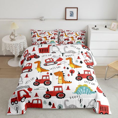 PRICES MAY VARY. Unique Designs: We use digital printing technology to create exquisite designs for our comforters; whether you're looking for modern geometric shapes, sports theme, western theme, or animal inspired designs, you will find a unique bedding set here Size: Twin size includes 1 comforter 68"x90", 1 pillowcase 20"x30"; full size includes 1 comforter 79"x90", 2 pillowcases 20"x30"; queen size includes 1 comforter 90"x90", 2 pillowcase 20"x30"; king size includes 1 comforter 104"x90", Boys Tractor Bedroom, Vehicle Bedroom, Tractor Bedroom, Truck Bedroom, Car Themed Bedrooms, Red Duvet, Kids Construction, Unique Bedding Sets, Construction For Kids