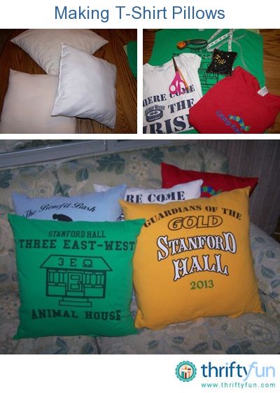 This is a guide about making t-shirt pillows. Favorite t-shirts often hold memories we would like to keep. So rather than throw them away, make pillows. Memory Pillow From Shirt, Make Pillows, Tshirt Blanket, Memory Crafts, Tshirt Quilt, Memory Pillows, Tshirt Pillow, Sewing Pillows, Old Shirts