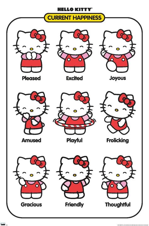 PRICES MAY VARY. THIS TRENDS HELLO KITTY - CURRENT HAPPINESS WALL POSTER uses high-resolution artwork and is printed on PhotoArt Gloss Poster Paper which enhances colors with a high-quality look and feel HIGH QUALITY ART PRINT is ready-to-frame or can be hung on the wall using poster mounts, clips, push pins, or thumb tacks OFFICIALLY LICENSED wall poster PERFECT SIZE for any room; poster is 22.375" x 34" EASILY DECORATE any space to create the perfect decor for a party, bedroom, bathroom, kids Hello Kitty Wall Painting, Hello Kitty Artwork, High Hello Kitty, Hello Kitty Poster, Images Hello Kitty, Charmmy Kitty, Kitty Stuff, Kitty Party, Barn Wood Frames