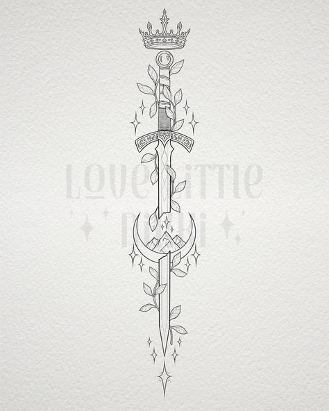 I Defy You Stars Tattoo, Book And Dagger Tattoo, Sjm Swords, Acotar Dagger Tattoo, Acotar Tattoo Design, Throne Of Glass Spine Tattoo, Aelin Tattoo Back, The Thirteen Tattoo, Book Spine Tattoo