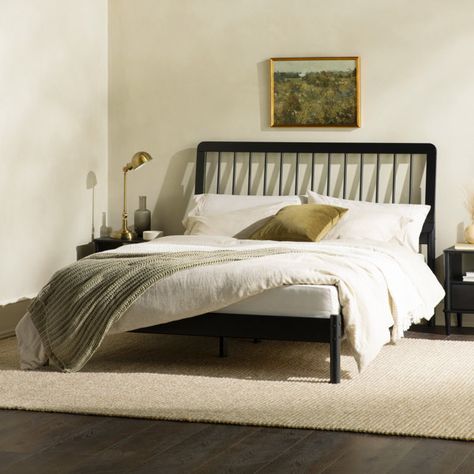 Spindle Bed, Solid Wood Bed Frame, Black Headboard, Daybed With Storage, Slatted Headboard, Solid Wood Platform Bed, Queen Mattress Size, Solid Wood Bed, Wood Platform Bed