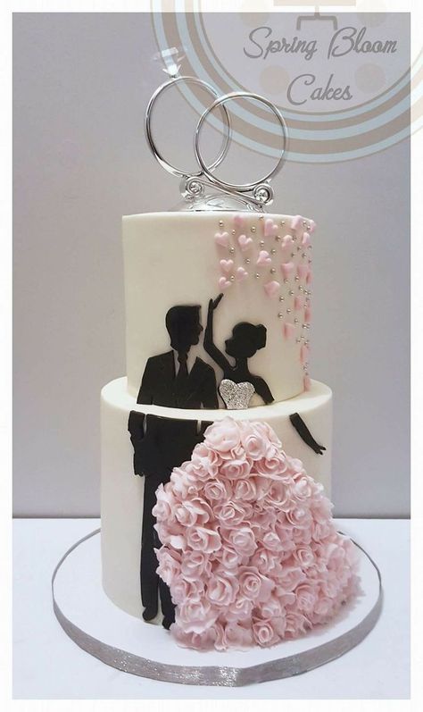 For the couple Spring Wedding Cake, Pretty Wedding Cakes, Silhouette Cake, Engagement Cakes, Wedding Cakes With Flowers, Beautiful Wedding Cakes, Tiered Wedding Cake, Wedding Cake Designs, Savoury Cake