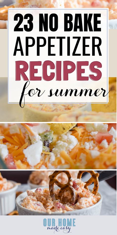 These easy appetizers require zero baking! Enjoy your next Summer potluck with these yummy recipes. Click to see them all! #ourhomemadeeasy #appetizers #sidedishes Baked Appetizer Recipes, Appetizer Recipes Cold, Summer Appetizer Recipes, Baked Appetizers, Summer Appetizers Easy, Summer Potluck, Bake Easy, Holiday Appetizer, Appetizers Easy Finger Food