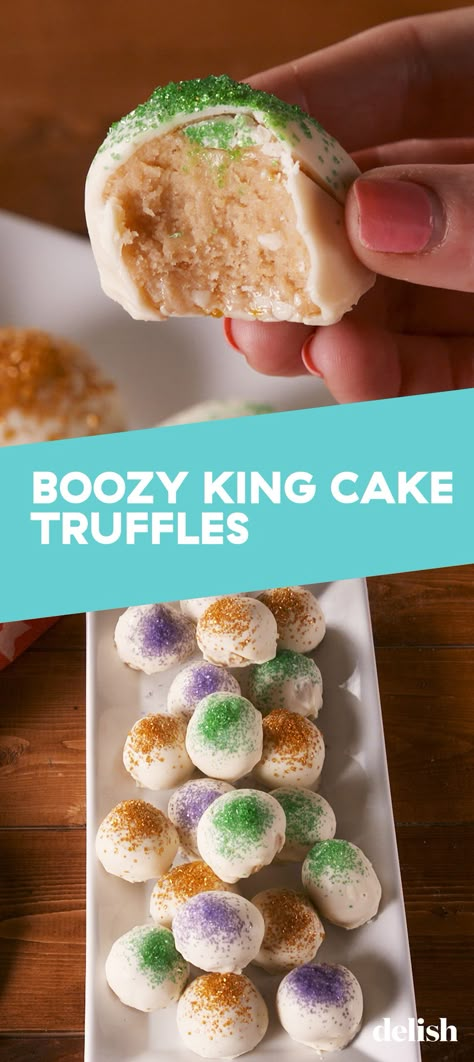 King Cake Truffles, King Cake Cracker Candy, Fat Tuesday Desserts Easy, King Cake Pudding Shots, King Cake Bars, King Cake Cake Pops, King Cake Inspired Dessert, Mardi Gras Pasta Salad, Mardi Gras King And Queen