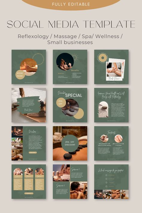 60 Wellness Instagram Post & Story Template I Enchanting Social Media Feed I Canva Design Download for Reflexology, Massage, Spa, Wellness Massage Templates Instagram, Spa Template Design, Massage Instagram Feed, Massage Therapy Website Design, Massage Posts For Instagram, Spa Posts For Instagram, Wellness Social Media Design, Massage Instagram Posts, Massage Social Media Posts