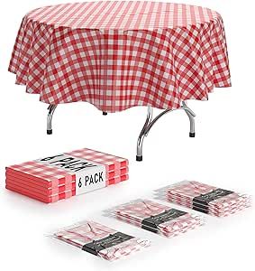 Exquisite Picnic Table Cover - 6 Pack Premium Round Plastic Tablecloth - Red & White Checkered BBQ Plastic Table Cover - Gingham Checkerboard Disposable Plastic Tablecloth 84 inch. Round Picnic Table Cover, Bbq Theme, Picnic Table Covers, Blue Placemats, Gingham Tablecloth, Plastic Table Cover, Picnic Tablecloth, Checkered Tablecloth, Plastic Table Covers